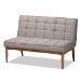 Baxton Studio Sanford Mid-Century Modern Grey Fabric Upholstered and Walnut Brown Finished Wood 3-Piece Dining Nook Set - BBT8051.11-Grey/Walnut-3PC Dining Nook Set