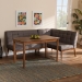 Baxton Studio Sanford Mid-Century Modern Grey Fabric Upholstered and Walnut Brown Finished Wood 3-Piece Dining Nook Set - BBT8051.11-Grey/Walnut-3PC Dining Nook Set