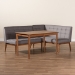 Baxton Studio Sanford Mid-Century Modern Grey Fabric Upholstered and Walnut Brown Finished Wood 3-Piece Dining Nook Set - BBT8051.11-Grey/Walnut-3PC Dining Nook Set