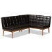Baxton Studio Sanford Mid-Century Modern Dark Brown Faux Leather Upholstered and Walnut Brown Finished Wood 2-Piece Dining Nook Banquette Set