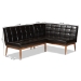 Baxton Studio Sanford Mid-Century Modern Dark Brown Faux Leather Upholstered and Walnut Brown Finished Wood 2-Piece Dining Nook Banquette Set - BBT8051.11-Dark Brown/Walnut-2PC SF Bench