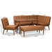 Baxton Studio Sanford Mid-Century Modern Tan Faux Leather Upholstered and Walnut Brown Finished Wood 5-Piece Dining Nook Set - BBT8051.11-Tan/Walnut-5PC Dining Nook Set