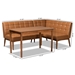 Baxton Studio Sanford Mid-Century Modern Tan Faux Leather Upholstered and Walnut Brown Finished Wood 3-Piece Dining Nook Set - BBT8051.11-Tan/Walnut-3PC Dining Nook Set