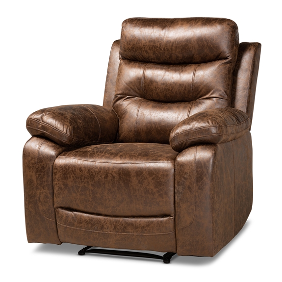 Baxton Studio Beasely Modern and Contemporary Distressed Brown Faux Leather Upholstered Recliner