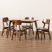 Baxton Studio Euclid Mid-Century Modern Grey Fabric Upholstered and Walnut Brown Finished Wood 5-Piece Dining Set - RH369C-Grey/Walnut-5PC Dining Set