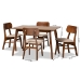 Baxton Studio Euclid Mid-Century Modern Sand Fabric Upholstered and Walnut Brown Finished Wood 5-Piece Dining Set - RH369C-Sand/Walnut-5PC Dining Set