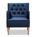 Baxton Studio Eri Contemporary Glam and Luxe Navy Blue Velvet Upholstered and Walnut Brown Finished Wood Armchair - RAC516-AC-Navy Blue Velvet/Walnut-CC
