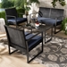 Baxton Studio Greta Modern and Contemporary Dark Blue Fabric Upholstered and Black Finished Metal and Synthetic Rattan 4-Piece Patio Set - MLM-210595-Blue Violet/Black