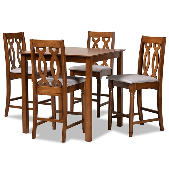 Baxton Studio Darcie Modern and Contemporary Grey Fabric Upholstered and Walnut Brown Finished Wood 5-Piece Pub Set