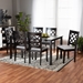 Baxton Studio Verner Modern and Contemporary Grey Fabric Upholstered and Dark Brown Finished Wood  7-Piece Dining Set - RH330C-Grey/Dark Brown-7PC Dining Set