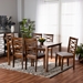 Baxton Studio Lanier Modern and Contemporary Grey Fabric Upholstered and Walnut Brown Finished Wood 7-Piece Dining Set - RH318C-Grey/Walnut-7PC Dining Set