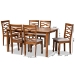 Baxton Studio Lanier Modern and Contemporary Grey Fabric Upholstered and Walnut Brown Finished Wood 7-Piece Dining Set - RH318C-Grey/Walnut-7PC Dining Set