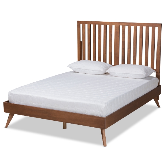 Baxton Studio Saki Mid-Century Modern Walnut Brown Finished Wood King Size Platform Bed