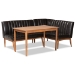 Baxton Studio Daymond Mid-Century Modern Dark Brown Faux Leather Upholstered and Walnut Brown Finished Wood 3-Piece Dining Nook Set