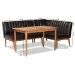 Baxton Studio Daymond Mid-Century Modern Dark Brown Faux Leather Upholstered and Walnut Brown Finished Wood 3-Piece Dining Nook Set - BBT8051.12-Dark Brown/Walnut-3PC Dining Nook Set