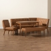 Baxton Studio Daymond Mid-Century Modern Tan Faux Leather Upholstered and Walnut Brown Finished Wood 5-Piece Dining Nook Set - BBT8051.12-Tan/Walnut-5PC Dining Nook Set