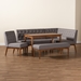 Baxton Studio Riordan Mid-Century Modern Grey Fabric Upholstered and Walnut Brown Finished Wood 5-Piece Dining Nook Set - BBT8051.13-Grey/Walnut-5PC Dining Nook Set