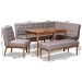 Baxton Studio Riordan Mid-Century Modern Grey Fabric Upholstered and Walnut Brown Finished Wood 5-Piece Dining Nook Set - BBT8051.13-Grey/Walnut-5PC Dining Nook Set