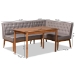 Baxton Studio Riordan Mid-Century Modern Grey Fabric Upholstered and Walnut Brown Finished Wood 3-Piece Dining Nook Set - BBT8051.13-Grey/Walnut-3PC Dining Nook Set