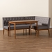 Baxton Studio Riordan Mid-Century Modern Grey Fabric Upholstered and Walnut Brown Finished Wood 3-Piece Dining Nook Set - BBT8051.13-Grey/Walnut-3PC Dining Nook Set