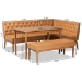 Baxton Studio Riordan Mid-Century Modern Tan Faux Leather Upholstered and Walnut Brown Finished Wood 4-Piece Dining Nook Set - BBT8051.13-Tan/Walnut-4PC Dining Nook Set