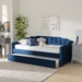 Baxton Studio Lennon Modern and Contemporary Navy Blue Velvet Fabric Upholstered Twin Size Daybed with Trundle - CF9172-Navy Blue Velvet-Daybed-T/T