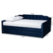 Baxton Studio Lennon Modern and Contemporary Navy Blue Velvet Fabric Upholstered Queen Size Daybed with Trundle - CF9172-Navy Blue Velvet-Daybed-Q/T