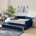 Baxton Studio Lennon Modern and Contemporary Navy Blue Velvet Fabric Upholstered Full Size Daybed with Trundle - CF9172-Navy Blue Velvet-Daybed-F/T