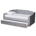 Baxton Studio Lennon Modern and Contemporary Grey Velvet Fabric Upholstered Twin Size Daybed with Trundle - CF9172-Silver Grey Velvet-Daybed-T/T