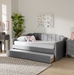 Baxton Studio Lennon Modern and Contemporary Grey Velvet Fabric Upholstered Twin Size Daybed with Trundle - CF9172-Silver Grey Velvet-Daybed-T/T