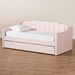 Baxton Studio Lennon Modern and Contemporary Pink Velvet Fabric Upholstered Twin Size Daybed with Trundle - CF9172-Pink Velvet Velvet-Daybed-T/T