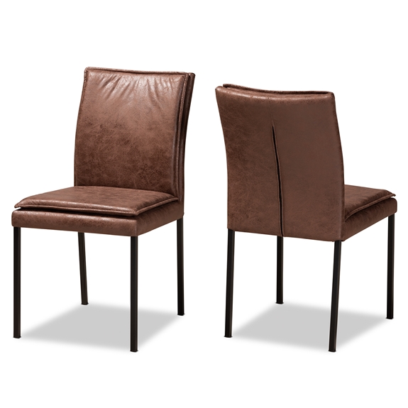 Baxton Studio Gerard Modern and Contemporary Distressed Brown Fabric Upholstered and Black Finished Metal 2-Piece Dining Chair Set