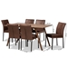 Baxton Studio Gerard Modern and Contemporary Distressed Brown Fabric Upholstered and Black Finished Metal with Walnut Brown Finished Wood 7-Piece Dining Set - RDC720M-Brown/Black-7PC Dining Set