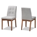 Baxton Studio Tara Mid-Century Modern Transitional Light Grey Fabric Upholstered and Walnut Brown Finished Wood 2-Piece Dining Chair Set