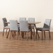 Baxton Studio Tara Mid-Century Modern Light Grey Fabric Upholstered and Walnut Brown Finished Wood 7-Piece Dining Set - RDC714-Light Grey/Walnut-7PC Dining Set