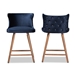 Baxton Studio Sagira Modern and Contemporary Transitional Navy Blue Velvet Fabric Upholstered and Walnut Brown Finished Wood 2-Piece Counter Stool Set - RDC817-AC-Navy Blue Velvet/Walnut-CS-2PC Set