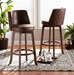 Baxton Studio Adams Modern Transitional Distressed Brown Fabric Upholstered and Walnut Brown Finished Wood 2-Piece Bar Stool Set - RDC782SW-Brown/Walnut-BS-2PC Set