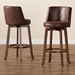 Baxton Studio Adams Modern Transitional Distressed Brown Fabric Upholstered and Walnut Brown Finished Wood 2-Piece Bar Stool Set - RDC782SW-Brown/Walnut-BS-2PC Set