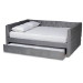 Baxton Studio Larkin Modern and Contemporary Grey Velvet Fabric Upholstered Queen Size Daybed with Trundle - CF9227-Silver Grey Velvet-Daybed-Q/T