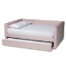 Baxton Studio Larkin Modern and Contemporary Pink Velvet Fabric Upholstered Full Size Daybed with Trundle - CF9227-Pink Velvet Velvet-Daybed-F/T