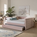 Baxton Studio Larkin Modern and Contemporary Pink Velvet Fabric Upholstered Full Size Daybed with Trundle - CF9227-Pink Velvet Velvet-Daybed-F/T