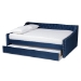 Baxton Studio Raphael Modern and Contemporary Navy Blue Velvet Fabric Upholstered Queen Size Daybed with Trundle - CF9228 -Navy Blue Velvet-Daybed-Q/T