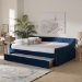Baxton Studio Raphael Modern and Contemporary Navy Blue Velvet Fabric Upholstered Queen Size Daybed with Trundle - CF9228 -Navy Blue Velvet-Daybed-Q/T