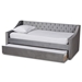 Baxton Studio Raphael Modern and Contemporary Grey Velvet Fabric Upholstered Twin Size Daybed with Trundle - CF9228 -Silver Grey Velvet-Daybed-T/T