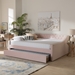 Baxton Studio Raphael Modern and Contemporary Pink Velvet Fabric Upholstered Full Size Daybed with Trundle - CF9228 -Pink Velvet-Daybed-F/T
