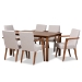 Baxton Studio Glenda Mid-Century Modern Greyish Beige Fabric Upholstered and Walnut Brown Finished Wood 7-Piece Dining Set