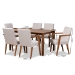 Baxton Studio Glenda Mid-Century Modern Greyish Beige Fabric Upholstered and Walnut Brown Finished Wood 7-Piece Dining Set - BBT5267-Greyish Beige/Walnut-7PC Dining Set