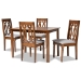 Baxton Studio Cherese Modern and Contemporary Grey Fabric Upholstered and Walnut Brown Finished 5-Piece Wood Dining Set