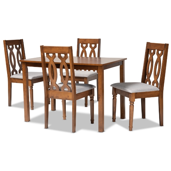 Baxton Studio Cherese Modern and Contemporary Grey Fabric Upholstered and Walnut Brown Finished 5-Piece Wood Dining Set