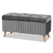 Baxton Studio Hanley Modern and Contemporary Grey Velvet Fabric Upholstered and Walnut Brown Finished Wood Storage Ottoman